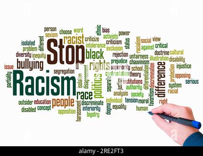 Word Cloud con STOP RAZZISMO Concept crea solo con testo. Foto Stock