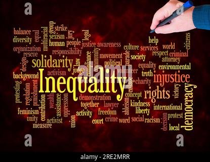 Word Cloud con concetto di DISUGUAGLIANZA crea solo con testo. Foto Stock