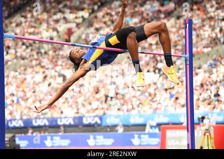 JuVaughn Harrison (USA) vince il salto in alto a 7-8½ (2,35 m) durante il London Athletics Meeting, domenica 23 luglio 2023, a Londra, Regno Unito. (Jiro Mochizuki/immagine dello sport) Foto Stock