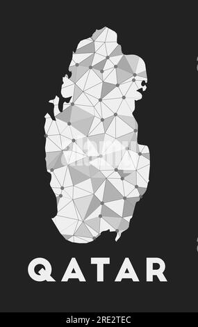 Qatar - rete di comunicazione mappa del paese. Design geometrico alla moda del Qatar su sfondo scuro. Illustrazione Vettoriale