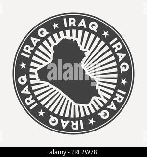 Repubblica dell'Iraq, logo rotondo. Badge da viaggio vintage con il nome circolare e la mappa del paese, illustrazione vettoriale. Illustrazione Vettoriale