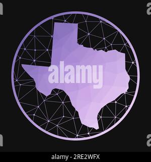 Icona del Texas. Mappa poligonale vettoriale dello stato degli Stati Uniti. Icona del Texas in stile geometrico. La mappa di stato degli Stati Uniti con un basso gradiente di poly viola su sfondo scuro. Illustrazione Vettoriale