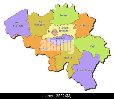 Mappa del Belgio che mostra le province e le divisioni amministrative Illustrazione Vettoriale