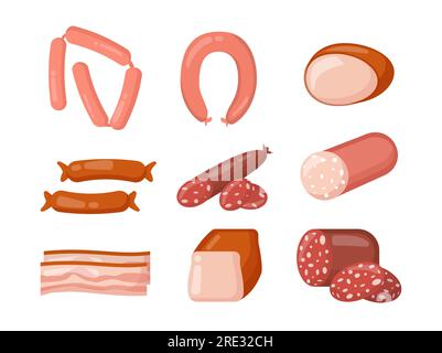 Insieme di concetto vettore dei prodotti a base di carne Illustrazione Vettoriale