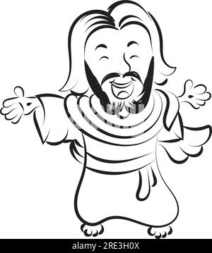 Carino Jesus Christ Line Art da stampare o utilizzare come poster, cartoline, volantini o maglietta Illustrazione Vettoriale