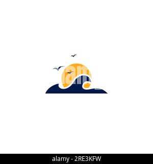 Icona Sunset Beach. Design con logo Beach Abstract Illustrazione Vettoriale