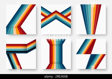 Set di striscioni retrò anni '60, '70, '80. Strisce e linee colorate.sfondo astratto. Illustrazione Vettoriale