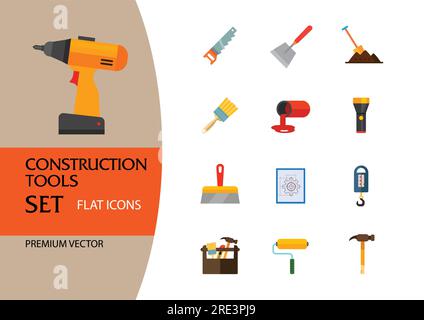 Set di icone degli strumenti di costruzione Illustrazione Vettoriale