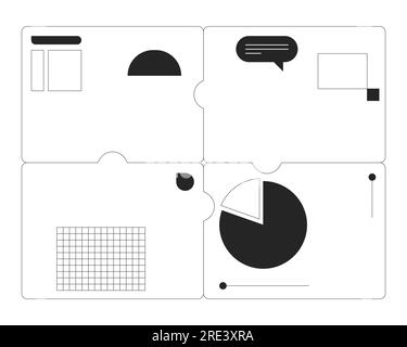 4 diapositive di presentazione del puzzle oggetto vettoriale isolato monocromatico piatto Illustrazione Vettoriale