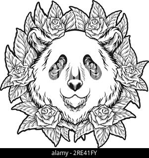 Panda Celebration dia de los Muertos con ornamenti floreali delinea le illustrazioni vettoriali per il logo del tuo lavoro, la t-shirt del merchandise, gli adesivi e l'etichetta des Illustrazione Vettoriale