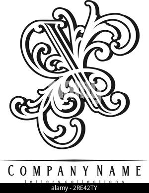 Esclusiva vintage monogramma floreale X Letter logo silhouette illustrazioni vettoriali per il logo del tuo lavoro, t-shirt di merchandising, adesivi e disegni di etichette, Illustrazione Vettoriale