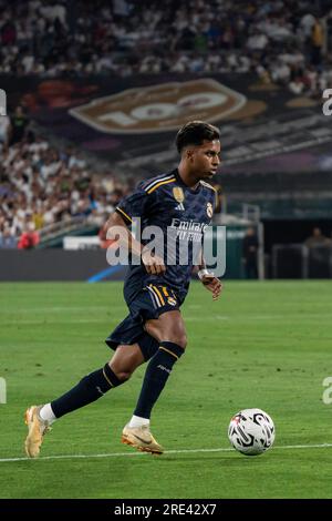Il Real Madrid attaccante Rodrygo Silva (11) durante il Soccer Champions Tour contro l'AC Milan, domenica 23 luglio 2023, al Rose Bowl, a Pasadena, CALIFORNIA. Re Foto Stock