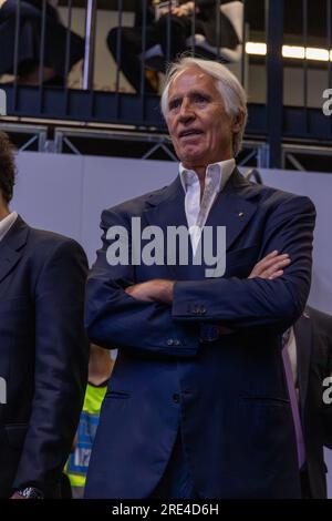 Milano, Italia. 25 luglio 2023. Giovanni Malago, presidente del Comitato Olimpico Italiano (coni) durante i Campionati mondiali di scherma senior FIE - giorno 4, Sword in Milan, Italia, luglio 25 2023 crediti: Agenzia fotografica indipendente/Alamy Live News Foto Stock