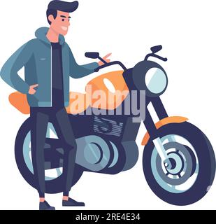 Uomo in moto in un'avventura sul bianco Illustrazione Vettoriale