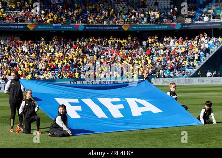 Sydney, Australia. 25 luglio 2023. La bandiera FIFA in mostra prima della Coppa del mondo femminile FIFA 2023 tra Colombia e Repubblica di Corea al Sydney Football Stadium il 25 luglio 2023 a Sydney, Australia Credit: IOIO IMAGES/Alamy Live News Foto Stock