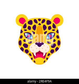 Maschera leopardo brasiliana, carnevale di Barranquilla, oggetto festivo nazionale in Colombia. Cartoni animati vettoriali panthera Head, souvenir dell'america latina Illustrazione Vettoriale