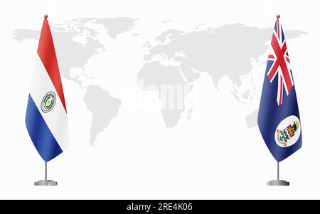 Paraguay e Isole Cayman bandiere per un incontro ufficiale sullo sfondo della mappa mondiale. Illustrazione Vettoriale