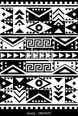 Motivo vettoriale geometrico tribale senza cuciture - moquette peruviana, tessuto azteco o stampa tessuto 2x3 in bianco e nero Illustrazione Vettoriale