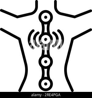 Icona del concetto di terapia magnetica. Illustrazione a linee sottili dell'idea di medicina alternativa. Trattamento con magnete e onde radio. Segno di contorno isolato dal vettore Illustrazione Vettoriale