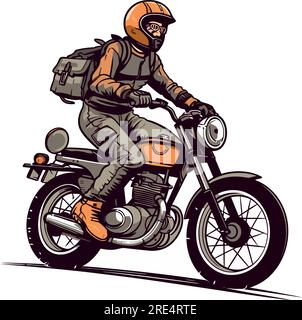 Uomo che guida motociclette in una gara sul bianco Illustrazione Vettoriale