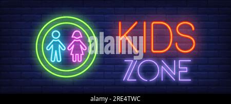 Cartello al neon Kids zone Illustrazione Vettoriale