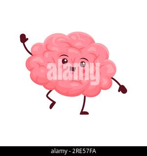 Personaggio dell'organo del corpo umano del cervello dei cartoni animati. Persona vettoriale felice e sana con faccia sorridente. Mano saltellante di midollo isolato con emozione di gioia. Medicina anatomica, pericranio simpatico positivo e divertente Illustrazione Vettoriale