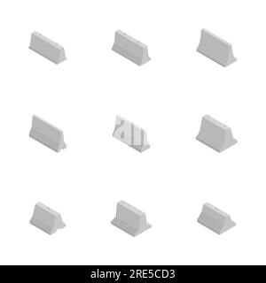 Blocco di ferro in calcestruzzo, isolato su sfondo bianco. Elementi di progettazione per la ricostruzione. Stile isometrico 3D piatto, illustrazione vettoriale. Illustrazione Vettoriale