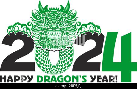 simbolo dell'anno del drago di 2024 chines. Modello vettoriale per biglietti d'auguri, poster, invito Illustrazione Vettoriale