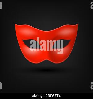 Primo piano dell'icona della maschera Vintage Vintage Carnival Red 3d Realistic Blank isolata. Maschera eroe per Carnevale, Party, occhiali in maschera. Modello di progetto per Illustrazione Vettoriale