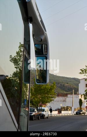 Specchio del bus con riflesso dell'albero Foto Stock