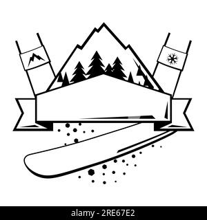 Emblema con i simboli dello snowboard. Etichetta o emblema per gli sport invernali. Illustrazione Vettoriale