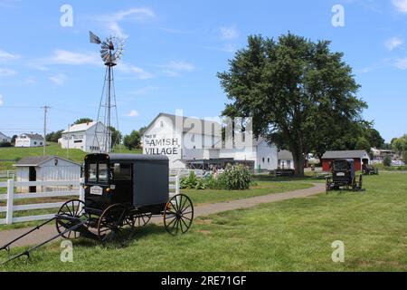 Lancaster - PA / 20 luglio 2023, vecchio villaggio Amish, casa e fattoria Amish, luogo turistico Foto Stock