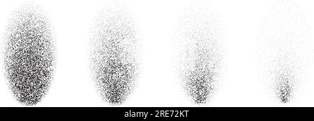 Set di ombre sfumate testurizzate. Sbiadimento della collezione di elementi di design ellittici. Black vintage effetto disintegrazione punteggiato. Pacchi granulosità rumore mezzitoni. Pacchetto illustrativo vettoriale Illustrazione Vettoriale