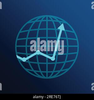 Icona del grafico aziendale con icona globale su sfondo blu scuro. Concetto di crescita del business digitale basato sul copy space. Stile di design piatto illustrazione vettoriale Illustrazione Vettoriale