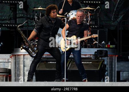 Monza, Italia. 25 luglio 2023. Bruce Springsteen si esibisce dal vivo all'autodromo di Monza. (Foto di Mairo Cinquetti/SOPA Images/Sipa USA) credito: SIPA USA/Alamy Live News Foto Stock