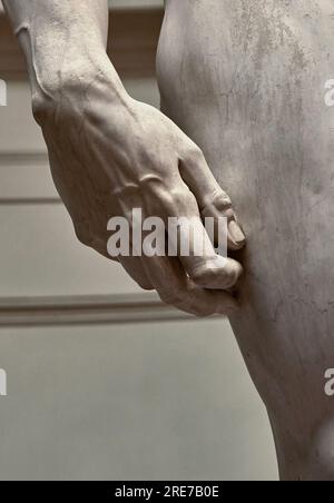 Frammento del famoso David di Michelangelo nella Galleria dell'Accademia di Firenze Foto Stock