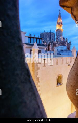 Torre del Palau,siglo XIV, parte del antiguo Palacio de los Reyes de Mallorca, construido por el Rey Jaume II, Manacor, Mallorca, Islas Baleares, Spa Foto Stock