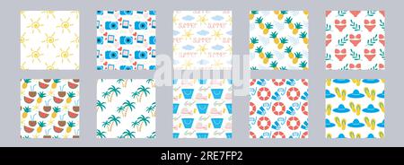 Set di motivi perfetti per le vacanze tropicali estive Illustrazione Vettoriale