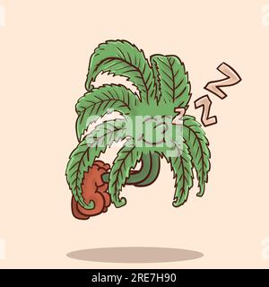 funky viso infestante dorme mentre vola in mascotte retrò. illusione vettoriale di mascotte in stile vintage cannabis Illustrazione Vettoriale