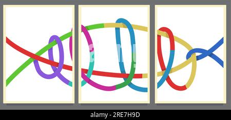 set di colori brillanti. colorata linea di corda illustrazione vettoriale di pittura in stile astratto Illustrazione Vettoriale