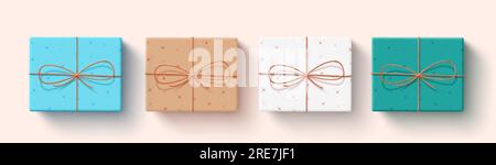 Set vettoriale regalo di Natale. Confezioni regalo di Natale per sorprese e regali per festività, anniversari e compleanni. Vettore Illustrazione Vettoriale