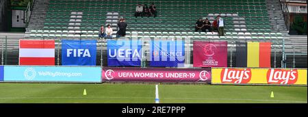 La Louviere, Belgio. 24 luglio 2023. Immagine raffigurata nel corso di una partita di calcio femminile tra le nazionali di calcio Under 19 dell'Austria e del Belgio al Torneo finale EUROPEO femminile Under 19 della UEFA, la terza giornata del gruppo A, lunedì 24 luglio 2023, a la Louviere, Belgio . Credito: Sportpix/Alamy Live News Foto Stock