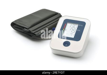 Electronic monitor della pressione del sangue isolato su bianco Foto Stock
