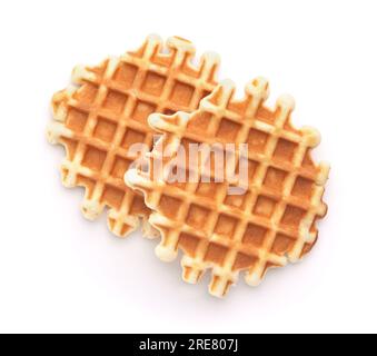 Vista dall'alto di waffle belgi fatti in casa appena sfornati, isolati su bianco Foto Stock