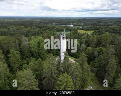 Vista aerea della torre di osservazione di Suure Munamae in Estonia Foto Stock