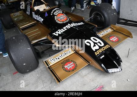 6 maggio 2018: Corsa sconosciuta con le storiche frecce di Formula 1 A1B 1979 ex Riccardo Patrese durante il Minardi Historic Day 2018 nel circuito di Imola in Italia. Foto Stock