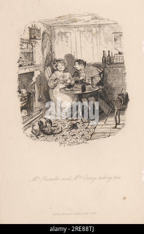 Il signor Bumble e la signora Corney prendono il tè 1838 di George Cruikshank Foto Stock