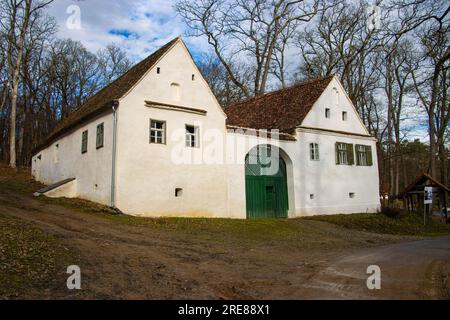 Casa tradizionale rumena al Museo Nazionale di Sibiu Astra, un museo all'aperto a Sibiu, Romania Foto Stock