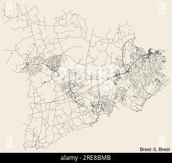 Mappa stradale del CANTON BREST-3, BREST Illustrazione Vettoriale