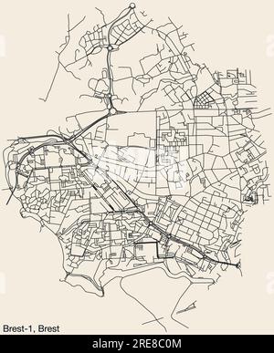 Mappa stradale del CANTON BREST-1, BREST Illustrazione Vettoriale